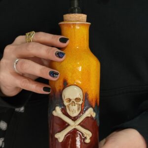 Handmade Skull & Crossbones Ceramic Dispenser – Gothic Apothecary Soap Bottle