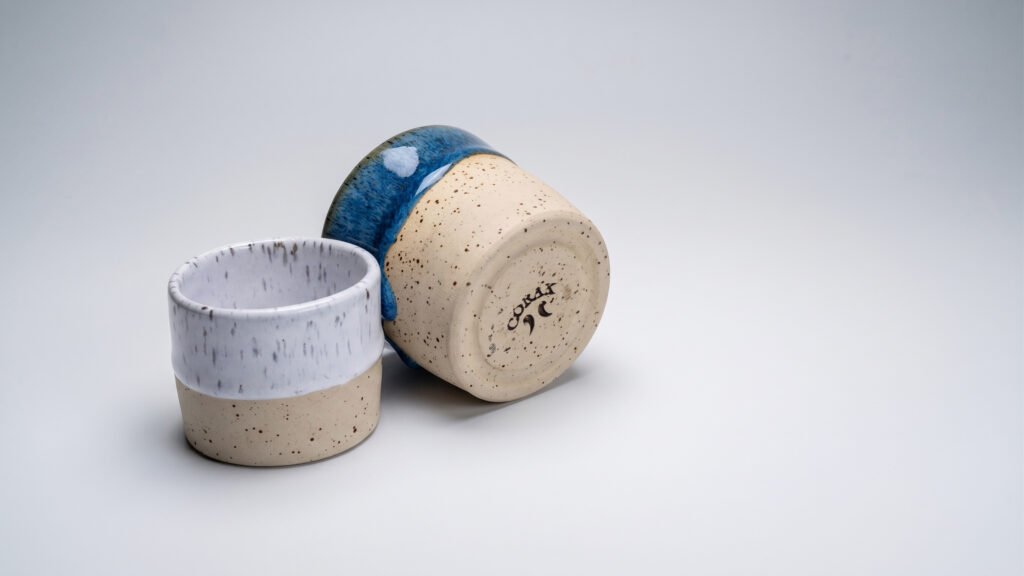 ceramic cup with corax ceramics logo stamp on the bottom